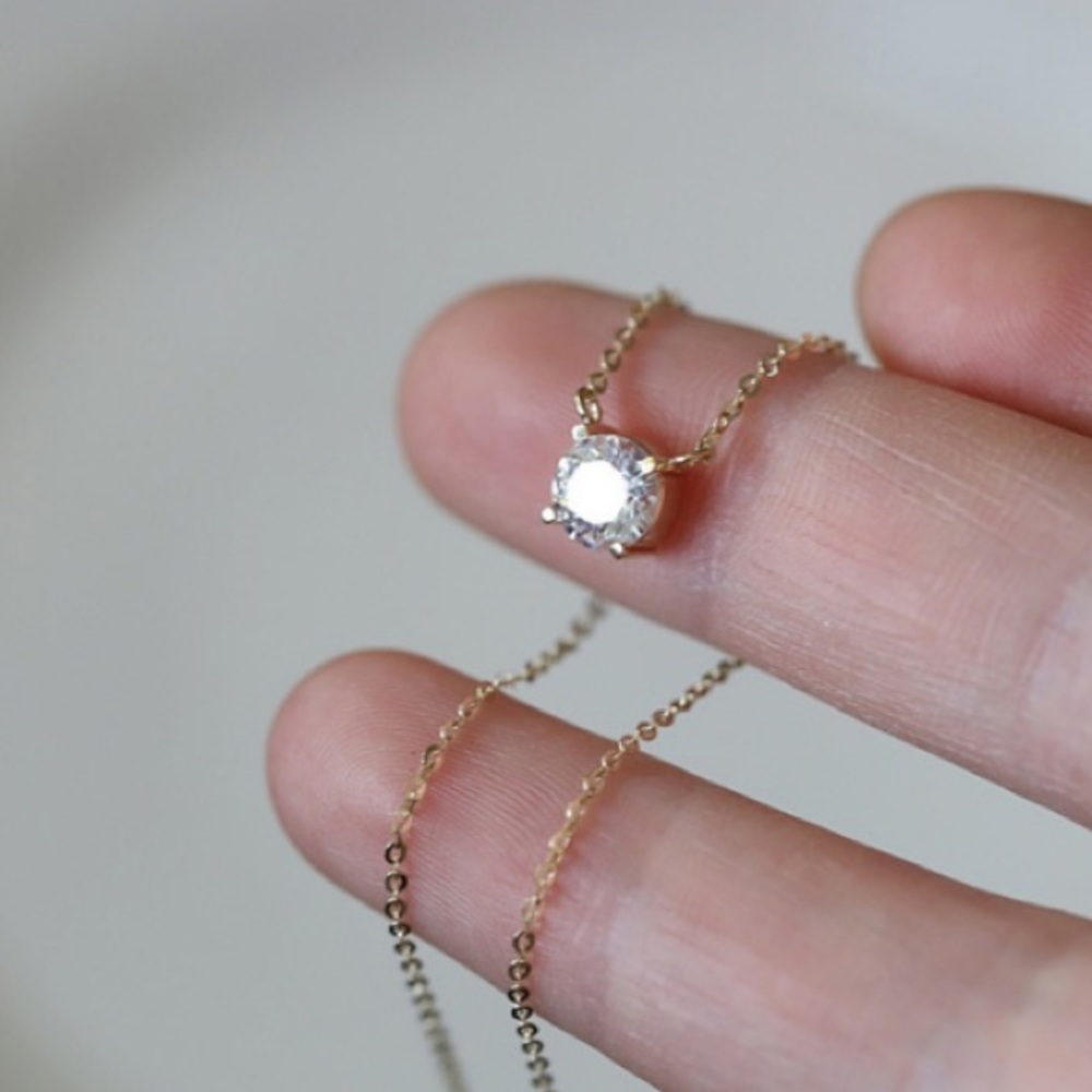 14k Gold Plated Solitaire Diamond Cubic Zircon Clavicle DaintyDelicate N… - Picture 2 of 6